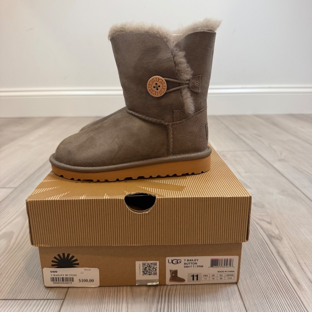 NEW UGG T Bailey Button Stormy Grey Toddler Boots 5991T Size 11